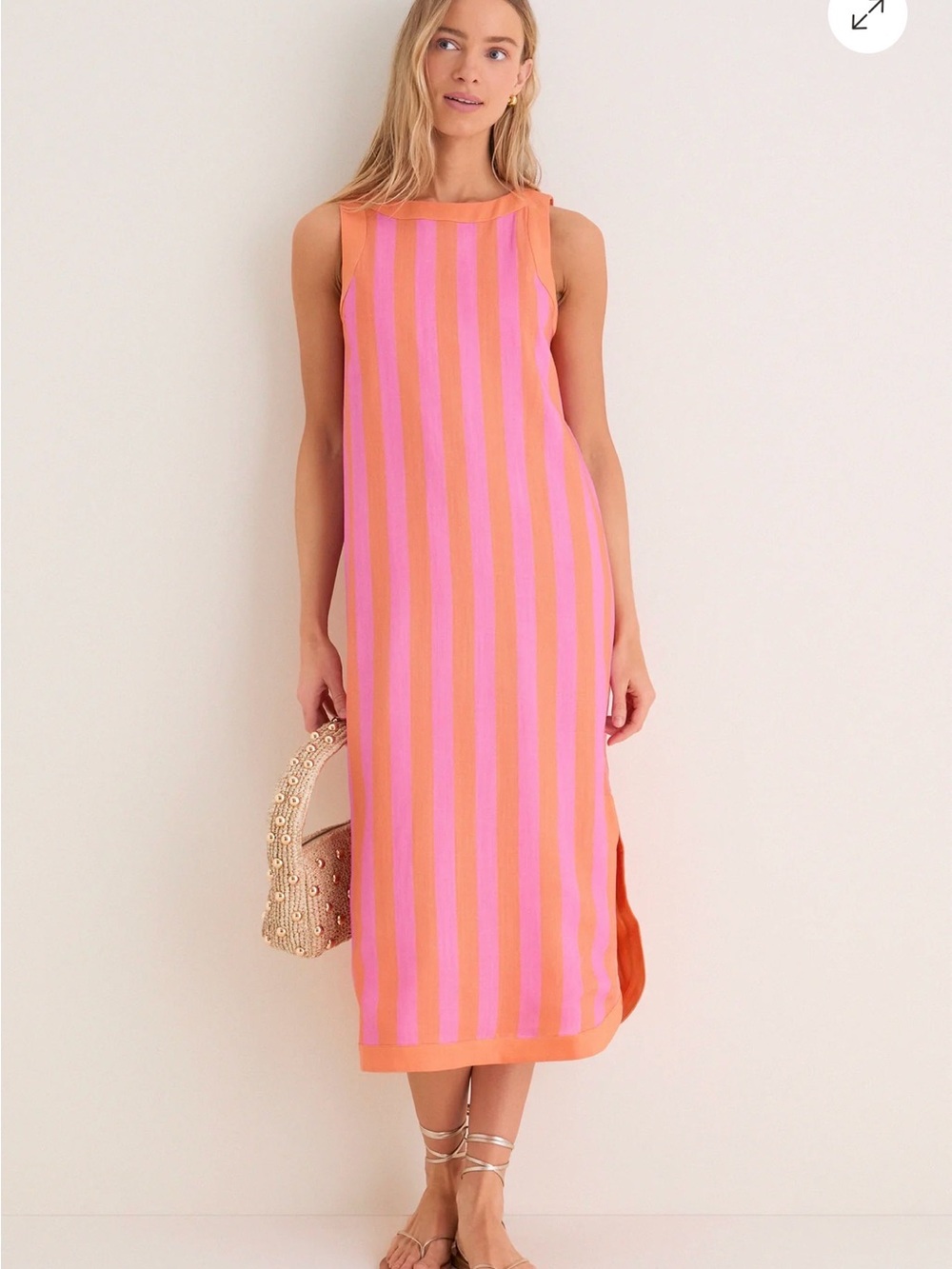 Hyacinth House Pink & Orange Cabana Striped Midi Dress - Size Small